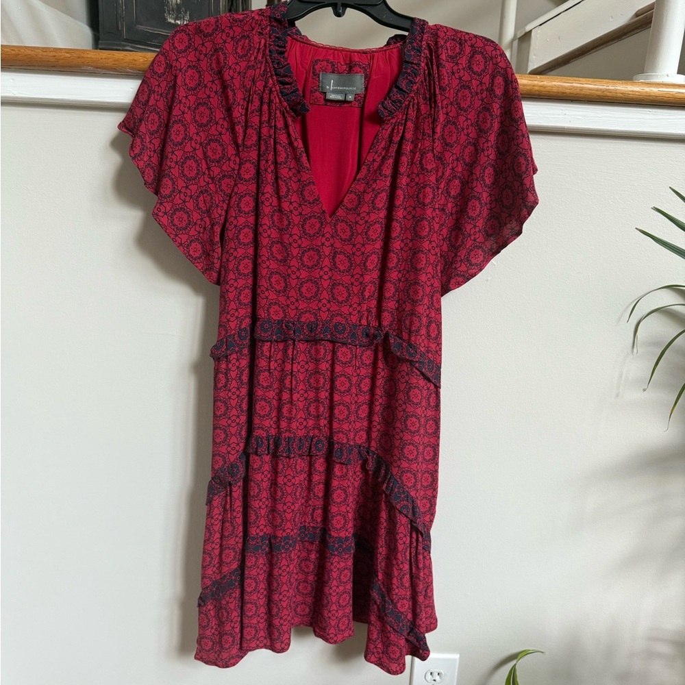 ANTHROPOLOGIE ‘Robin’ Red and Navy tiered floral Mini Dress